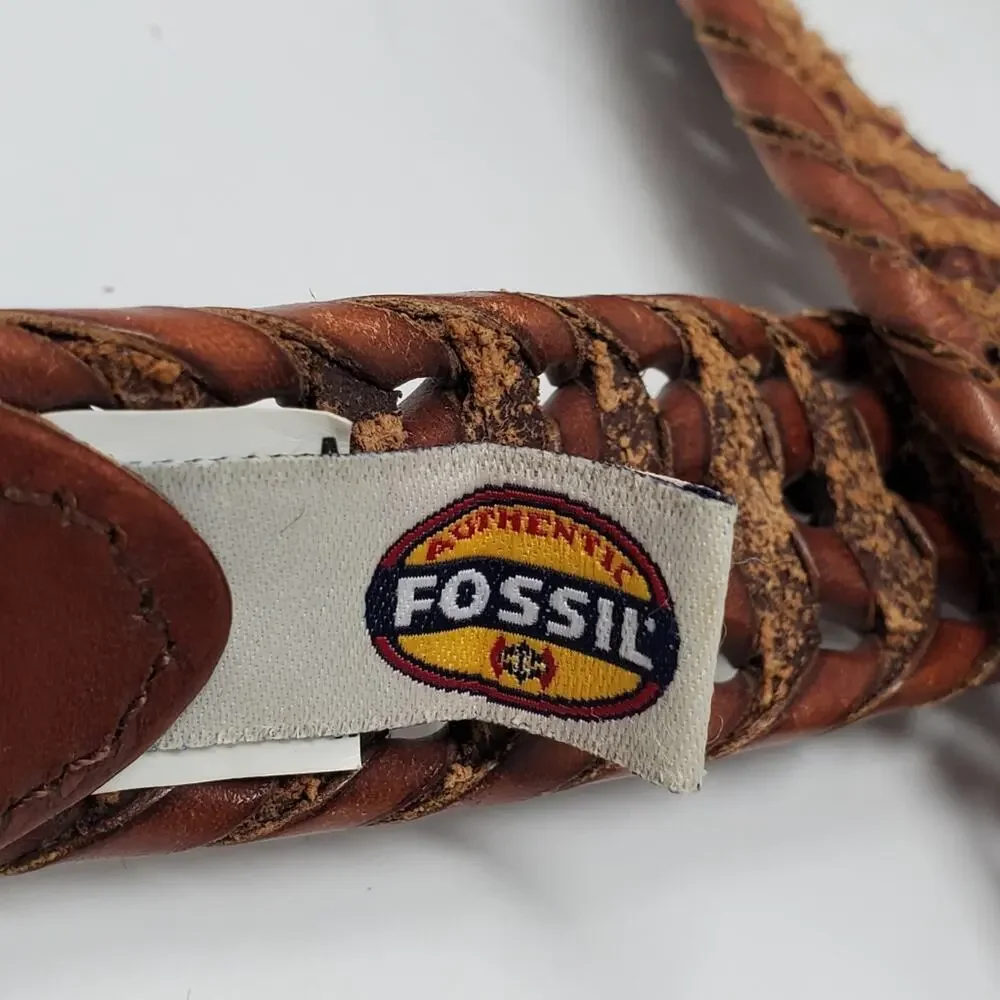 Fossil brown weaved Genuine leather Belt 1.15